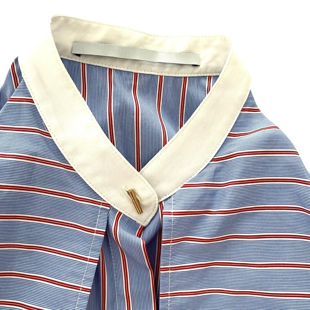 Rosetta Getty Striped Poplin Fold-Over Blouse Blue Red White stripe size 0 - Picture 5 of 9
